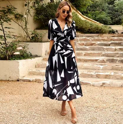 New V-neck Printed Summer Dress
