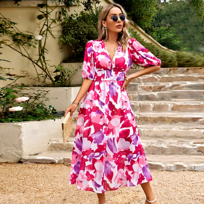 New V-neck Printed Summer Dress