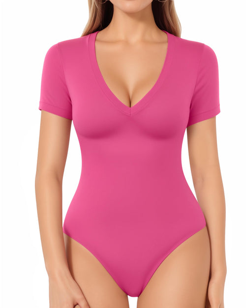 V Neck Short Sleeve Tops Bodysuit