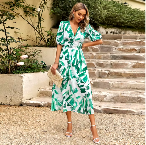 New V-neck Printed Summer Dress