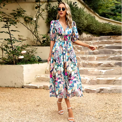 New V-neck Printed Summer Dress